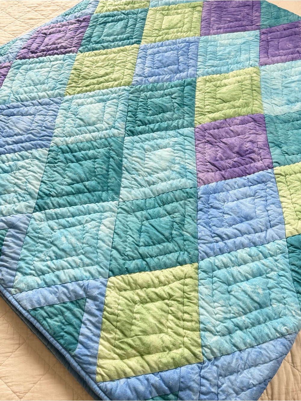 Vintage Pastel Patchwork Cotton  Queen Quilt – 85” x 90”